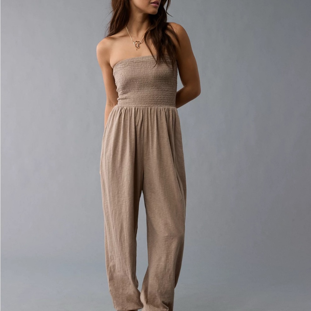 Tan Strapless Jumpsuit